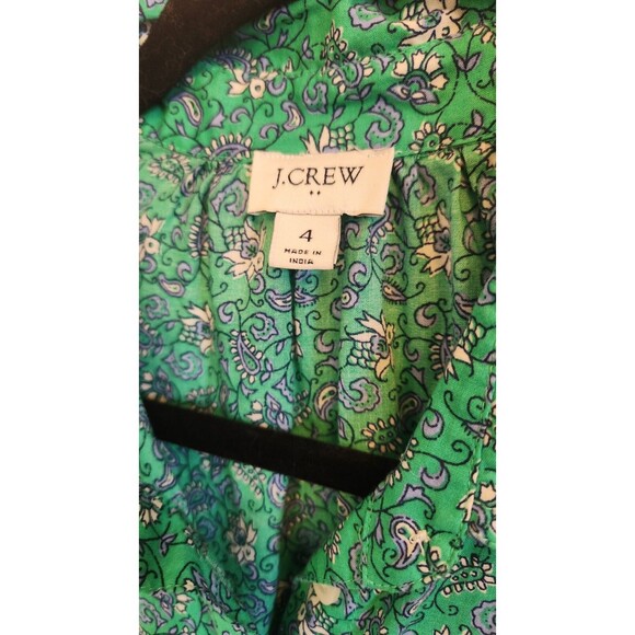 J Crew Womens Mini Shirtdress Teal Paisly Floral‎ Button Front Dress Size 4 - Picture 5 of 11